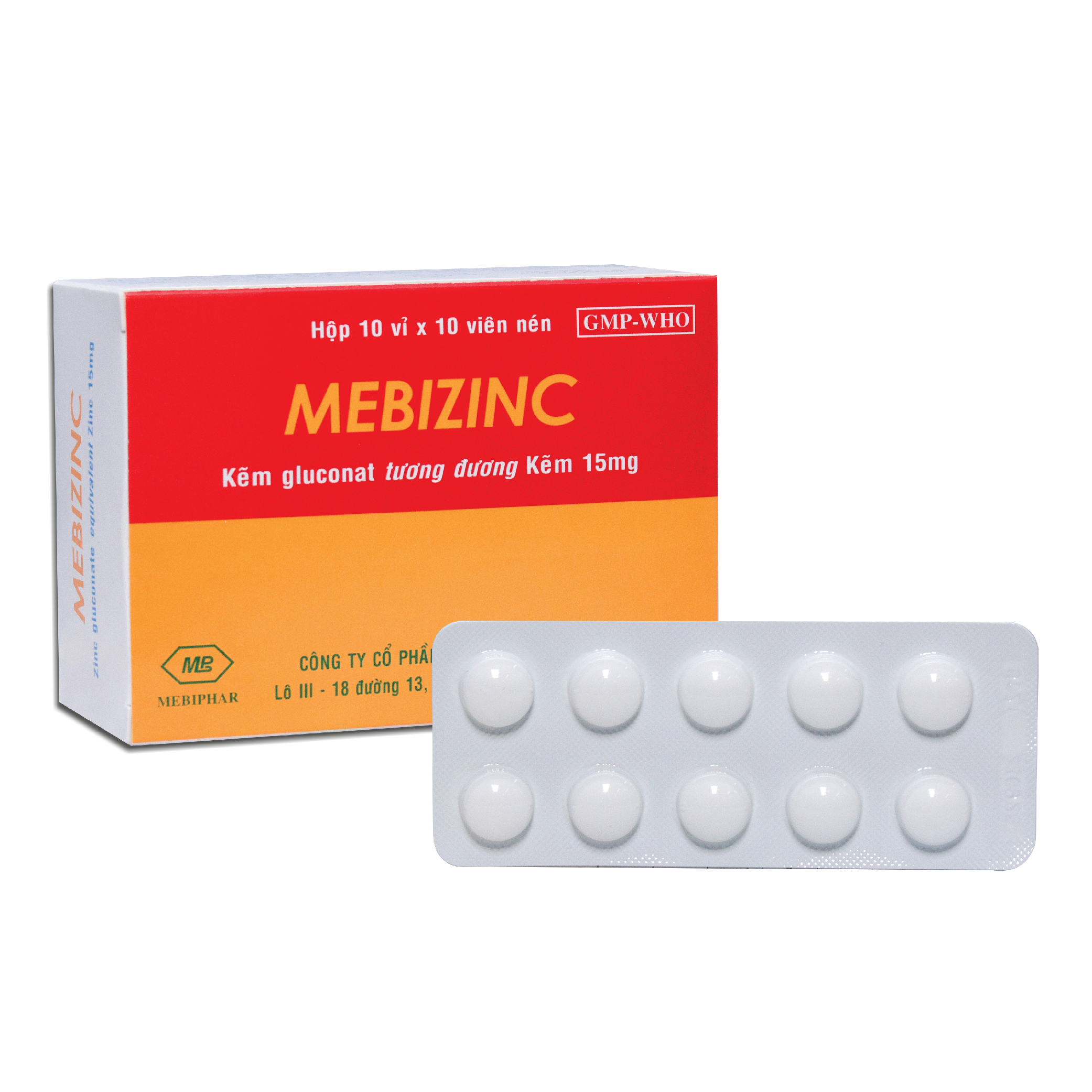 Mebizinc Kẽm 15mg Mebiphar (Hộp 100 viên)