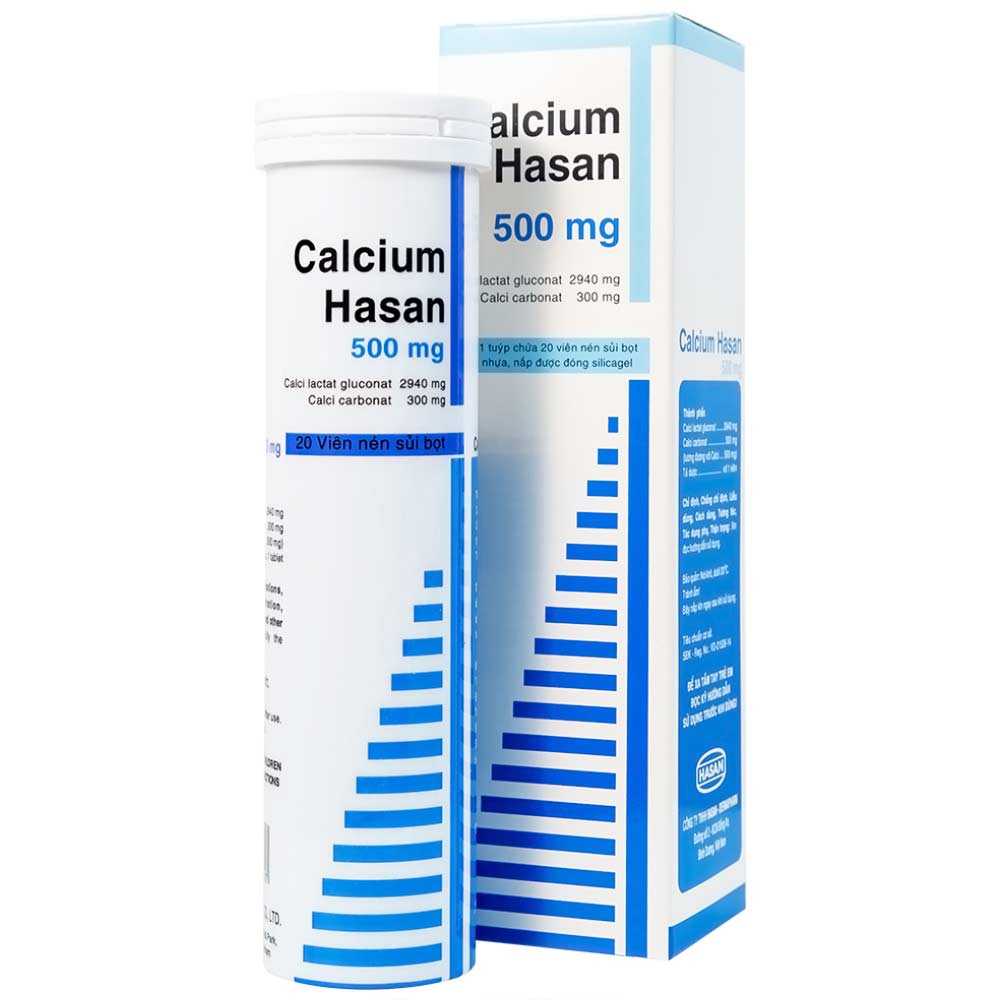 CALCIUM HASAN 500mg Calci gluconolactat Hasan (Tuýp 20viên )