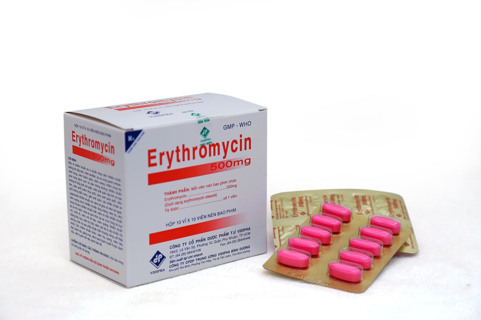 Erythromycin 500mg Vidipha (Hộp 100 viên)