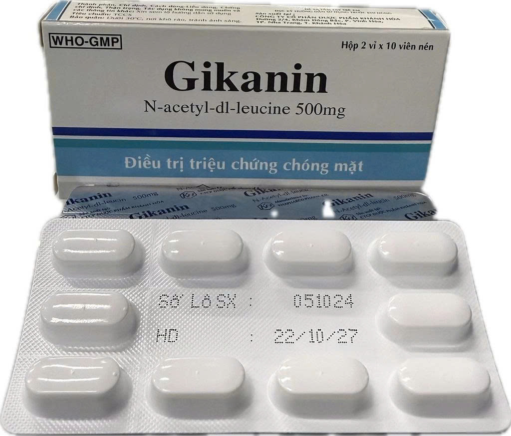 Gikanin Acetylleucine 500mg Khapharco (Hộp 20 viên)