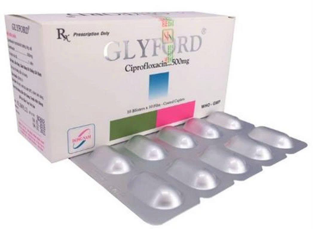 Glyford Ciprofloxacin 500mg Đông Nam (Hộp 100 viên)