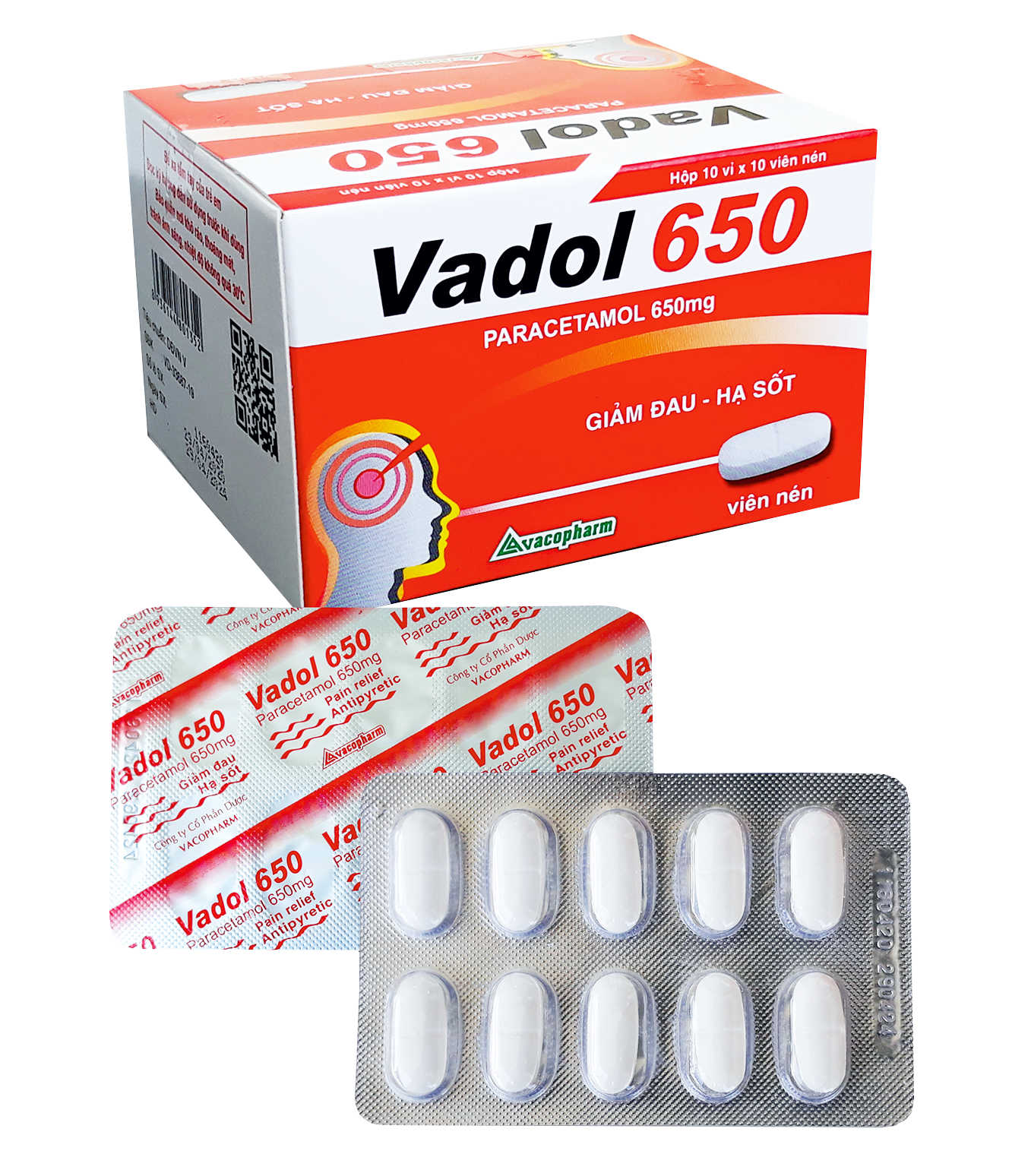 Vadol 650 Paracetamol 650mg Vacopharm (Hộp 100 viên)