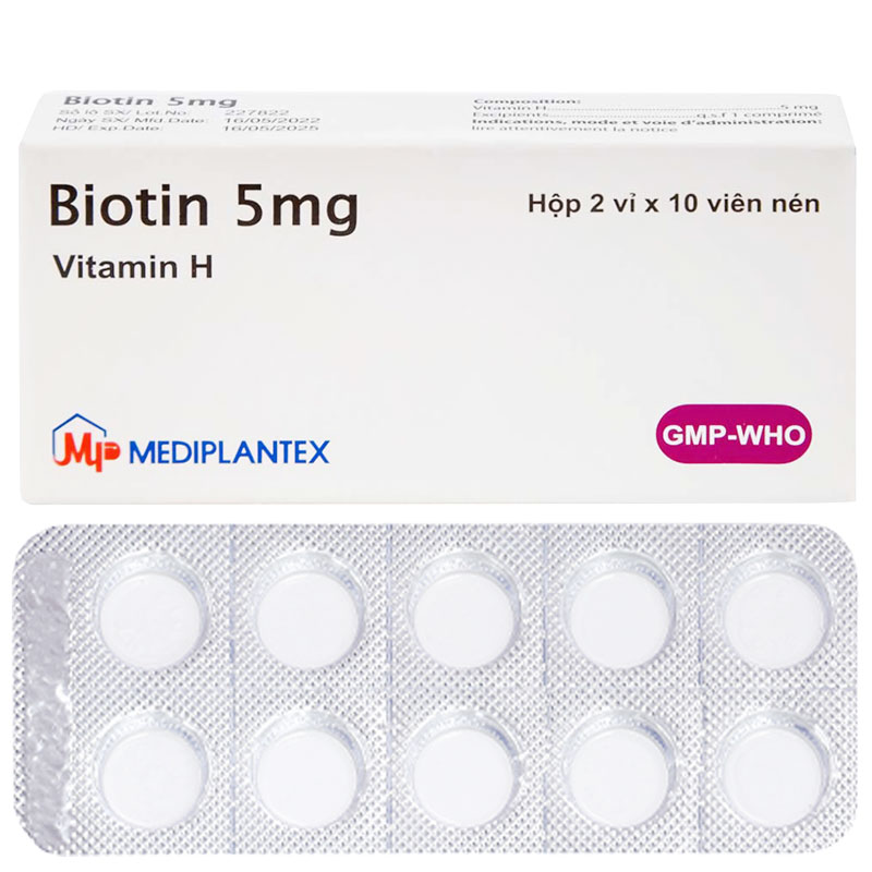 Biotin 5mg Vitamin H 5mg Mediplantex (Hộp 20 viên)
