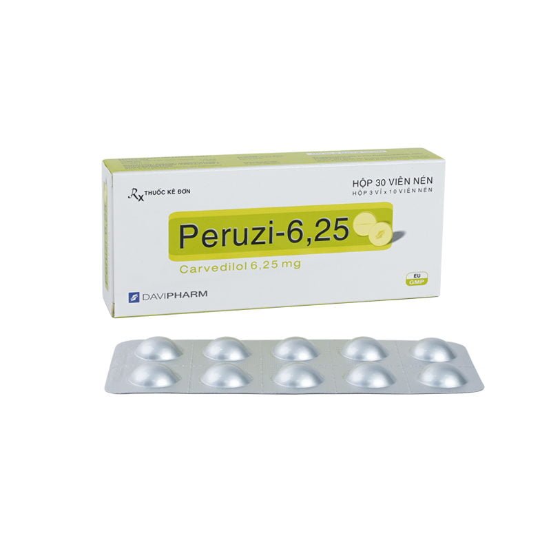 Peruzi-6,25 Carvedilol 6.25mg Davipharm (Hộp 30 viên)