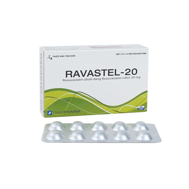 Ravastel-20 Rosuvastatin 20mg Davipharm (Hộp 30 viên)
