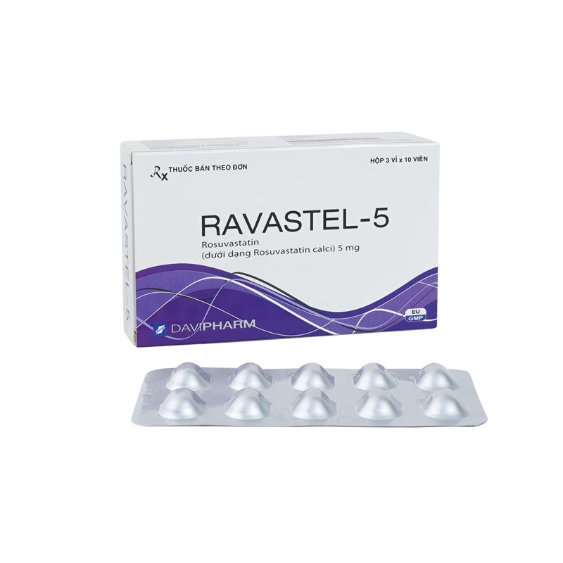 Ravastel-5 Rosuvastatin 5mg Davipharm (Hộp 30 viên)